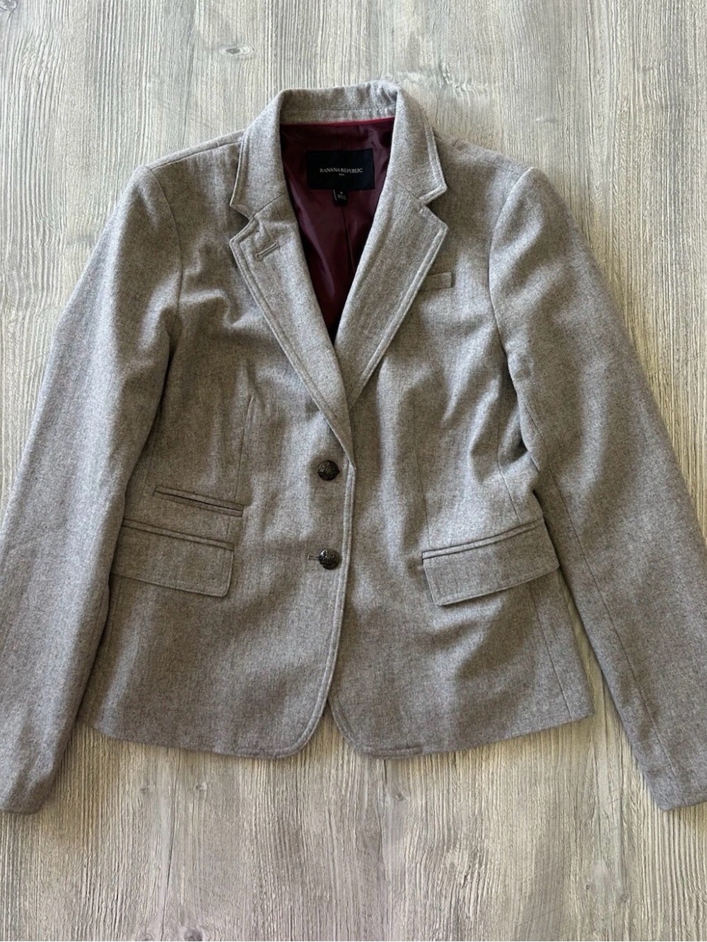 Banana Republic Factory Wool Blend Donegal Academy Blazer Light Grey Heather 4